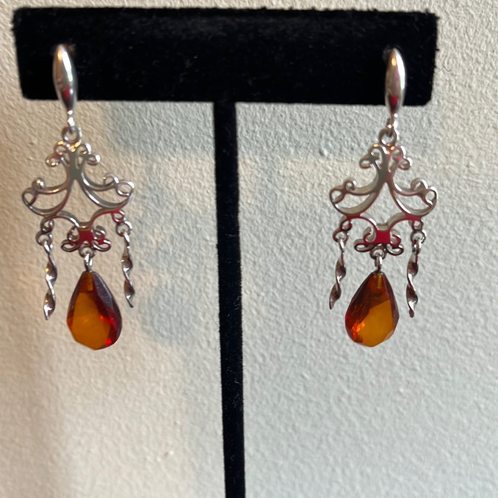 Amber and sterling silver earrings